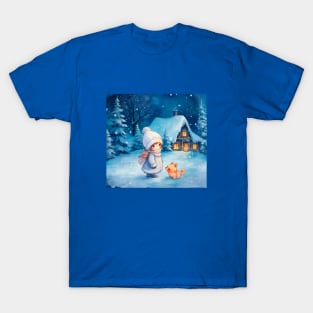 Girl and little fox at Christmas T-Shirt